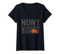 Mujer Caza de Cerdo Salvaje Hunt The Grunt Camiseta Cuello V