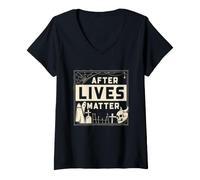 Mujer Caza de Fantasmas Cementerio de Humor Paranormal después de Que Las Vidas importan Camiseta Cuello V