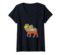 Mujer Caza Divertida de Alces: Elkaholic para Cazadores de Ciervos Camiseta Cuello V