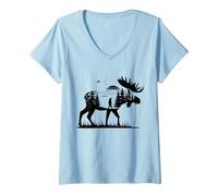 Mujer Caza Gráfico Vida Silvestre Al Aire Libre Elk Buck Caza Hombres y Mujeres Camiseta Cuello V