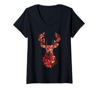 Mujer Cazador de ciervos Otoño Hoja de Arce Camiseta Cuello V