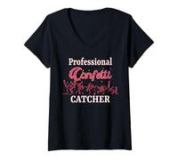 Mujer Cazador de Confeti Profesional Divertido Boyband Fangirl Concierto Camiseta Cuello V