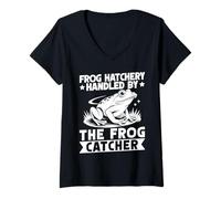 Mujer Cazador De Ranas Frog Hatchery Handled by Rana Camiseta Cuello V