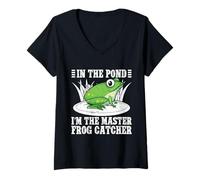 Mujer Cazador De Ranas In The Pond Master Catcher Rana Camiseta Cuello V