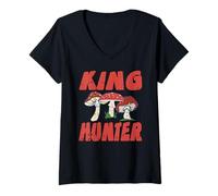 Mujer Cazador Rey Humor Hongos Estilo Bosque Naturaleza Camiseta Cuello V