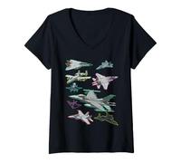 Mujer Cazas de Sigilo supersónicos de múltiples Jets Camiseta Cuello V