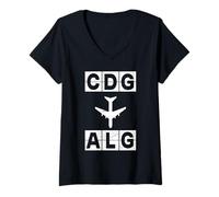 Mujer CDG a ALG Ruta de avión París Argel Camiseta Cuello V