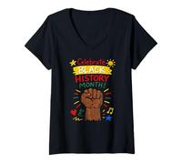 Mujer Celebra el Mes de la Historia Negra Orgul Camiseta Cuello V