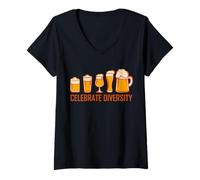 Mujer Celebra la diversidad de vasos de cerveza Craft Brew cita divertida Camiseta Cuello V