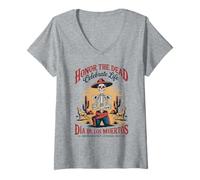 Mujer Celebra la vida - Día de los Muertos Cowboy Skull Camiseta Cuello V