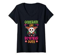 Mujer Celebra la Vida Recuerda la Muerte Día De Los Muertos Camiseta Cuello V