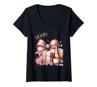 Mujer Celebración de Año Nuevo Champagne 2026 Camiseta Cuello V