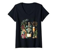 Mujer Celebración de Año Nuevo Champagne 2026 Camiseta Cuello V