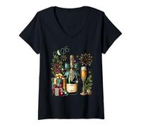Mujer Celebración de Año Nuevo Champagne 2026 Camiseta Cuello V