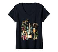 Mujer Celebración de Año Nuevo Champagne 2026 Camiseta Cuello V