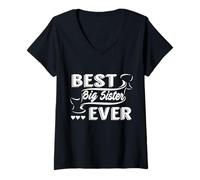 Mujer Celebración de Best Big Sister Ever Familia Amor Camiseta Cuello V