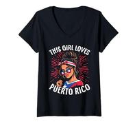 Mujer Celebración de Colores de la Bandera de Puerto Rico Esta Chica ama Camiseta Cuello V