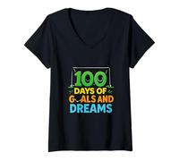 Mujer Celebración de fútbol de los 100 días de goles y sueños Camiseta Cuello V