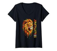 Mujer Celebración de la Emancipación del León de la Libertad de Juneteenth Camiseta Cuello V