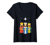 Mujer Celebración de la Epifanía del Día de los Reyes Magos 2025 Tres Reyes Camiseta Cuello V