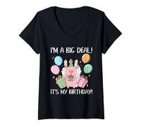 Mujer Celebración Divertida de cumpleaños con Texto en inglés I'm A Big Deal It's My Birthday Camiseta Cuello V