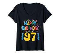 Mujer Celebración Divertida de Ropa de Feliz cumpleaños 97 Camiseta Cuello V