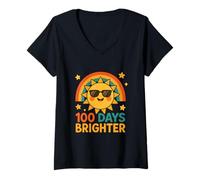 Mujer Celebración Escolar 100 días más Brillante y Linda luz del Sol Camiseta Cuello V