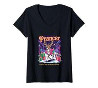 Mujer Celebración navideña de Renos Prancer Funny Christmas Camiseta Cuello V