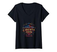 Mujer Celebración patriótica de la Tierra de la Libertad 2026 Camiseta Cuello V