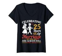 Mujer Celebrando 25 años de Matrimonio Que todavía Hacemos 2001 a 2026 Camiseta Cuello V