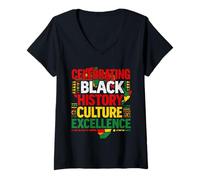 Mujer Celebrando la Historia Negra Cultura Excelencia Orgullo Africano Camiseta Cuello V