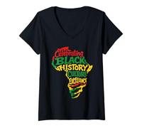 Mujer Celebrando la Historia Negra Cultura Excelencia Orgullo Africano Camiseta Cuello V