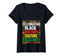 Mujer Celebrando la Historia Negra Cultura Excelencia Orgullo Africano Camiseta Cuello V
