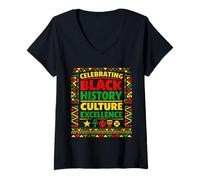 Mujer Celebrando la Historia Negra Cultura Excelencia Orgullo Africano Camiseta Cuello V