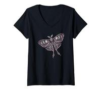Mujer Celestial Fase Lunar Polilla Místico Oculto Boho Camiseta Cuello V