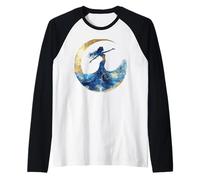 Mujer Celestial Luna Estrellas Silueta Cósmica Arte Camiseta Manga Raglan