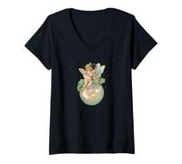 Mujer Celestial pequeño ángel de la vendimia en una burbuja alrededor Camiseta Cuello V