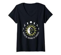 Mujer Celestial Sun Moon Regalo para los Amantes de la astrología, cósmico Camiseta Cuello V