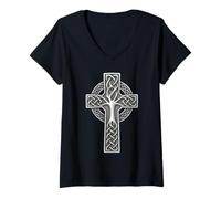 Mujer Celtic Cross - Símbolos celtas - Católico Camiseta Cuello V