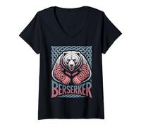 Mujer Celtic Knotwork Berserker Bear Nordic Viking Spirit Camiseta Cuello V