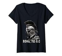 Mujer Centurión con Casco Romano, Guerrero Romano del Arte Grunge Camiseta Cuello V