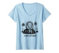 Mujer CEO de Chill Lion Funny Boss Coworker Humor Camiseta Cuello V