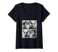 Mujer Cerdos divertidos con gafas de sol Safari Animales en gafas Zoo Camiseta Cuello V