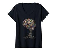 Mujer Cerebro Árbol Abstracto Anatomía Naturaleza Arte Camiseta Cuello V