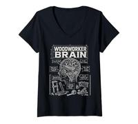 Mujer Cerebro de Carpintero, Divertido Taller de carpintería Diciendo Carpintero Camiseta Cuello V