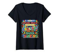 Mujer Cerebro de Conciencia sobre el Autismo Brillante y Ocupado Camiseta Cuello V