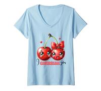 Mujer Cerezas Kawaii I Cherrish You Pareja Amor Fruta Camiseta Cuello V