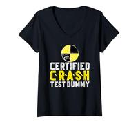 Mujer Certificado de prueba de choque simulado divertido gráfico de accidente de coche lesionado Camiseta Cuello V