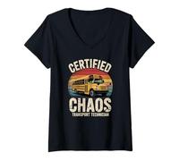 Mujer Certified Chaos Transport Technician Funny Driver School Bus Camiseta Cuello V