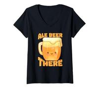 Mujer Cerveza Ale Allí Lindo Kawaii Bebida Ilustr Camiseta Cuello V